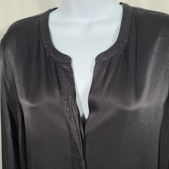 Rails Reiss Satin Popover Top Half Button Long Sleeve Crepe Slate Gray Large - Picture 3 of 14